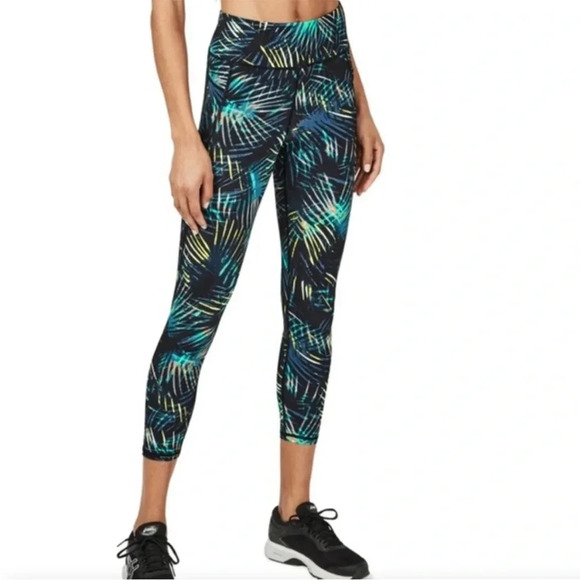 SWEATY BETTY The Zero Gravity Black Neon Tropical Print 7/8 Length Leggings - Picture 4 of 14